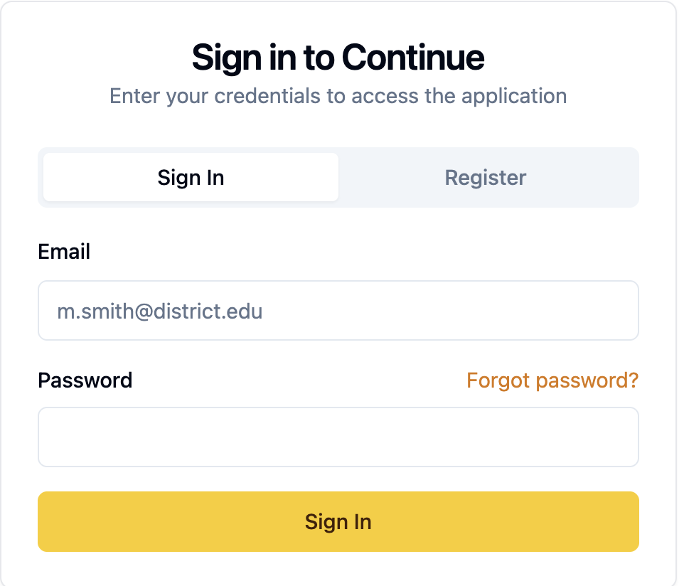 Login screen